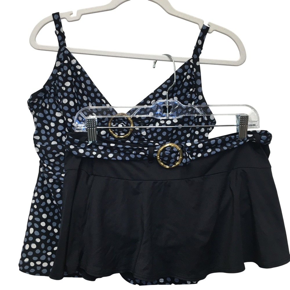 Coco Reef Underwire Polka Dot Tankini Set Women 34DD/LARGE Navy Blue Swim Summer